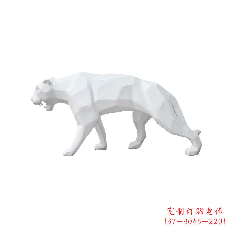 聊城白色几何面抽象豹子玻璃钢雕塑