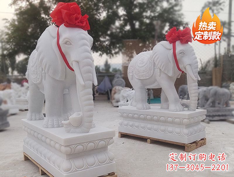聊城白色石雕大象卷鼻子