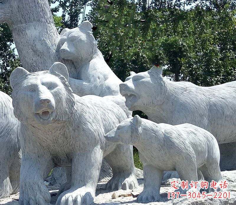 聊城优雅神秘的北极熊石雕大理石动物雕塑