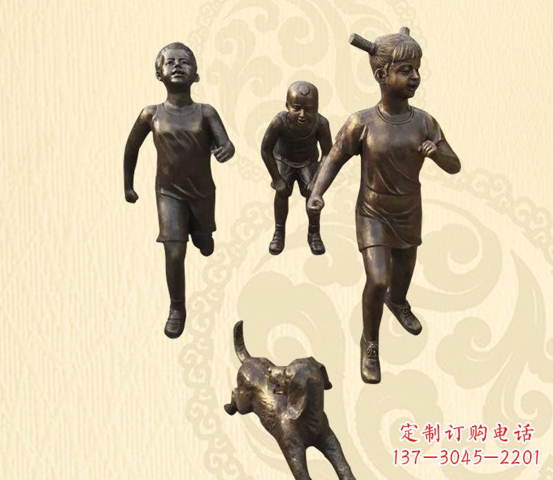 聊城奔跑的儿童和小狗小品铜雕