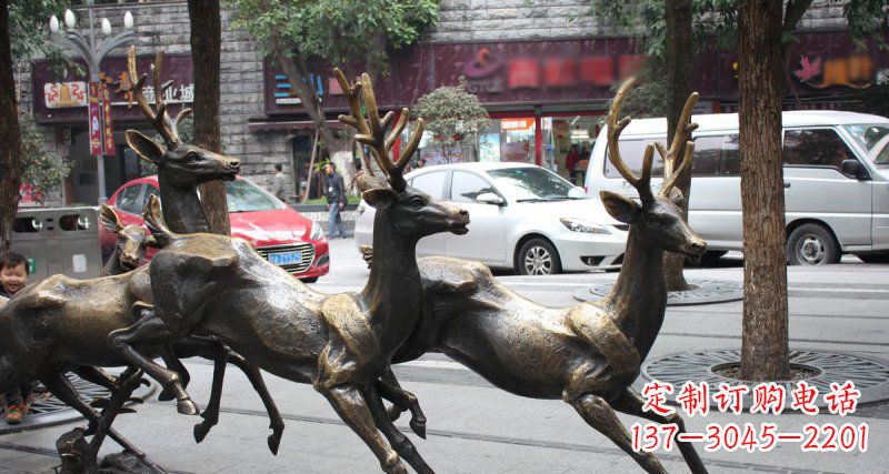 聊城奔跑的梅花鹿街边景观铜雕