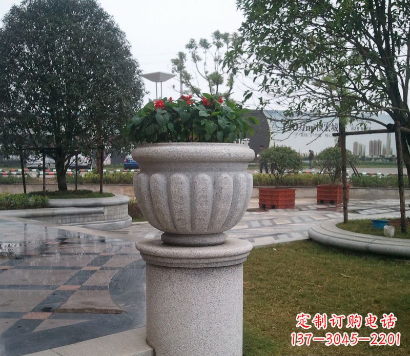聊城别墅景观大理石花盆石雕 (2)