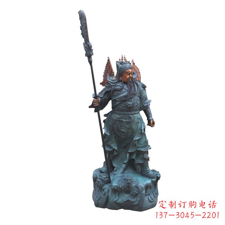 聊城玻璃钢仿铜彩绘关公像精美雕塑艺术品