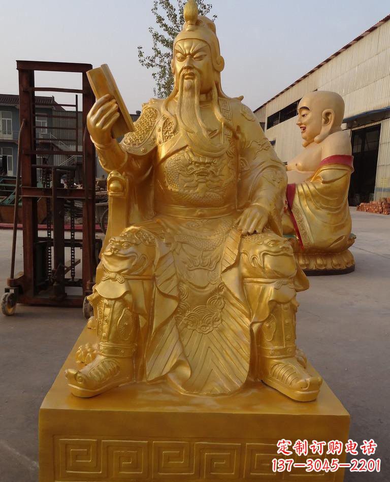 聊城玻璃钢仿铜关公雕塑——传承春秋精神