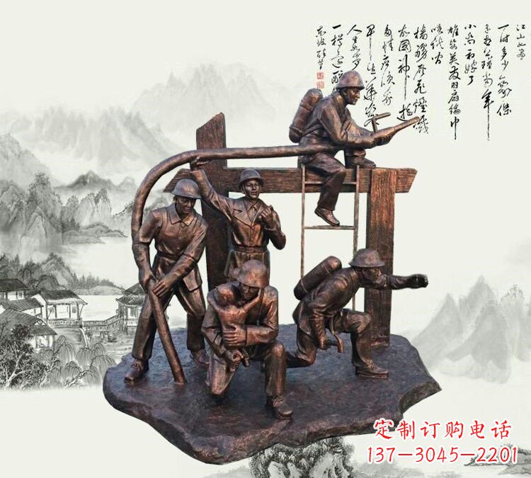 聊城玻璃钢仿铜消防员雕塑传承英雄豪情