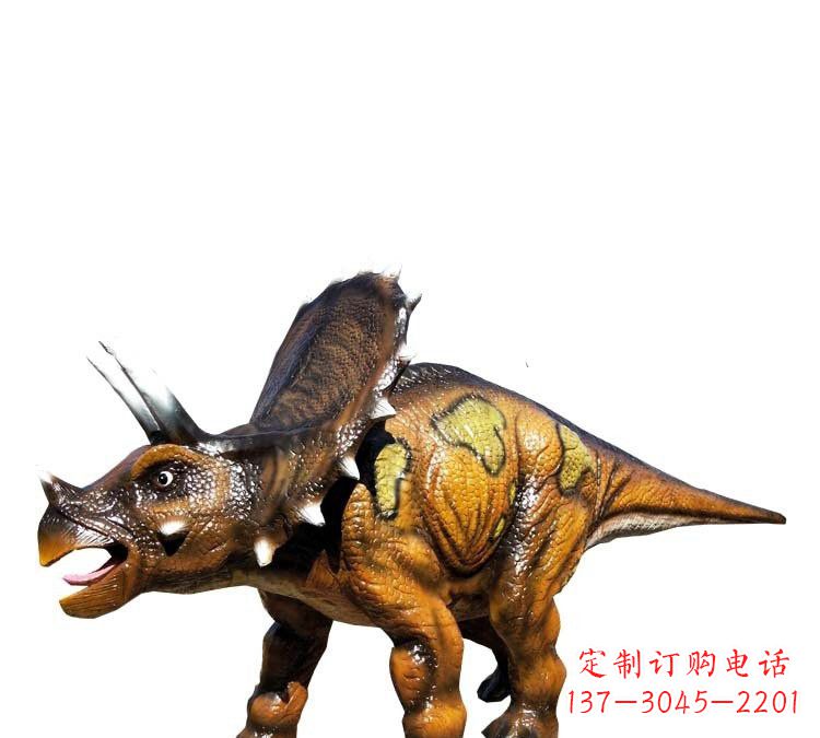 聊城玻璃钢仿真恐龙三角龙雕塑——古老动物的最佳再现