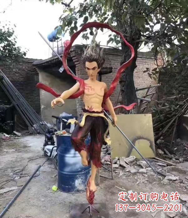 聊城仿真玻璃钢哪吒雕塑精美绝伦