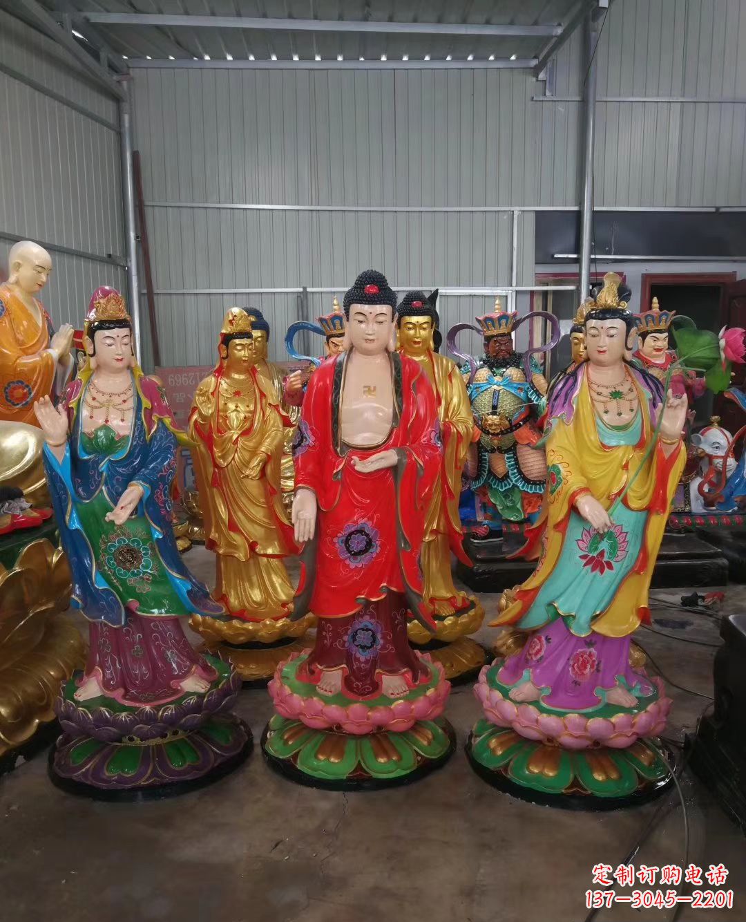 聊城玻璃钢佛像彩绘西方三圣雕塑