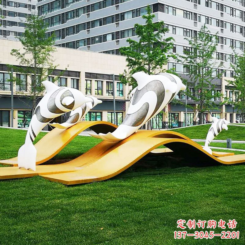 聊城玻璃钢海豚景观雕塑精致的城市动物雕塑