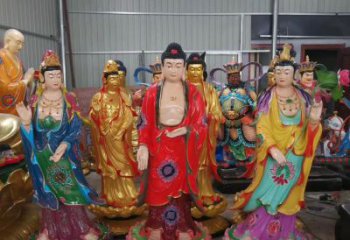 聊城玻璃钢佛像彩绘西方三圣雕塑