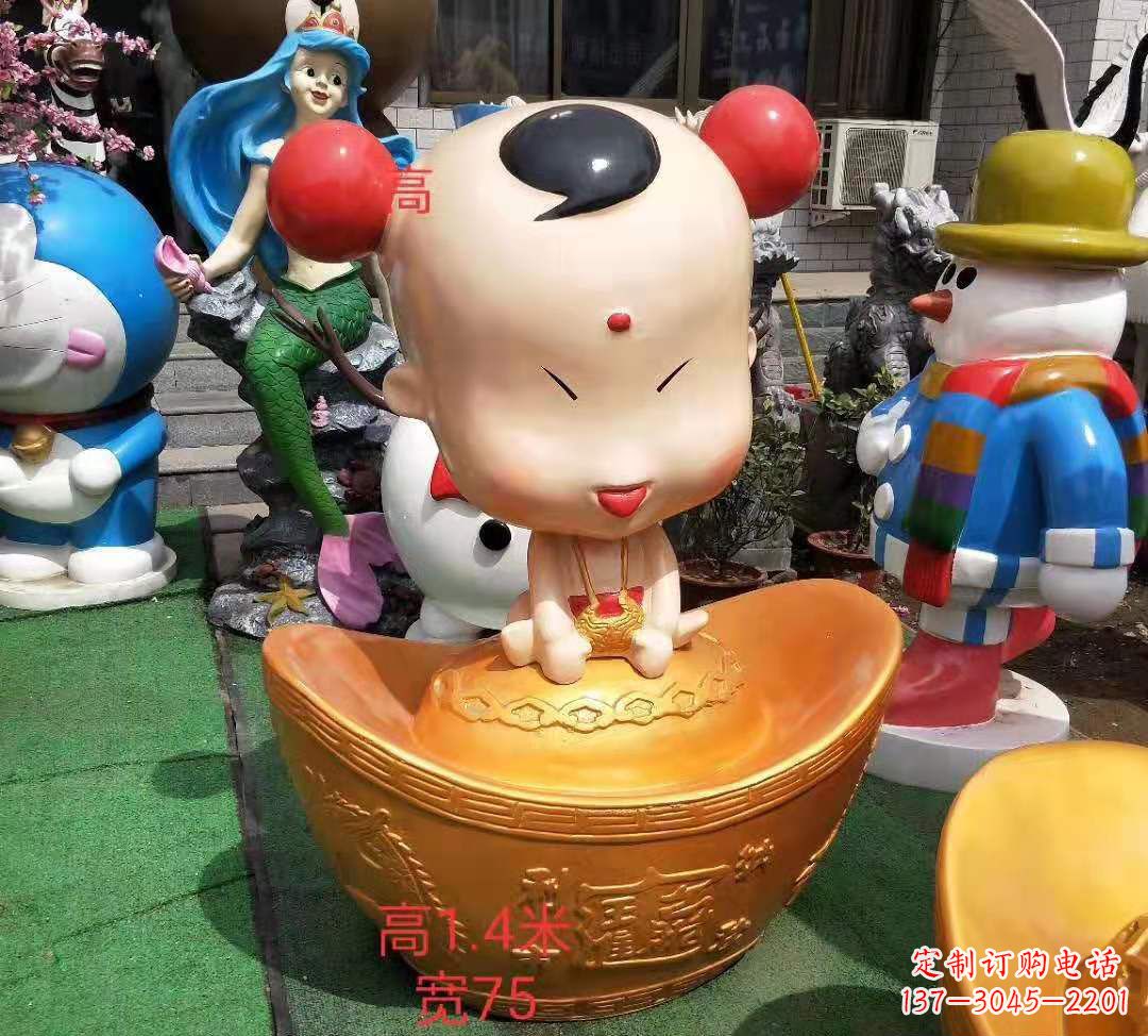 聊城玻璃钢元宝娃娃雕塑招财进宝