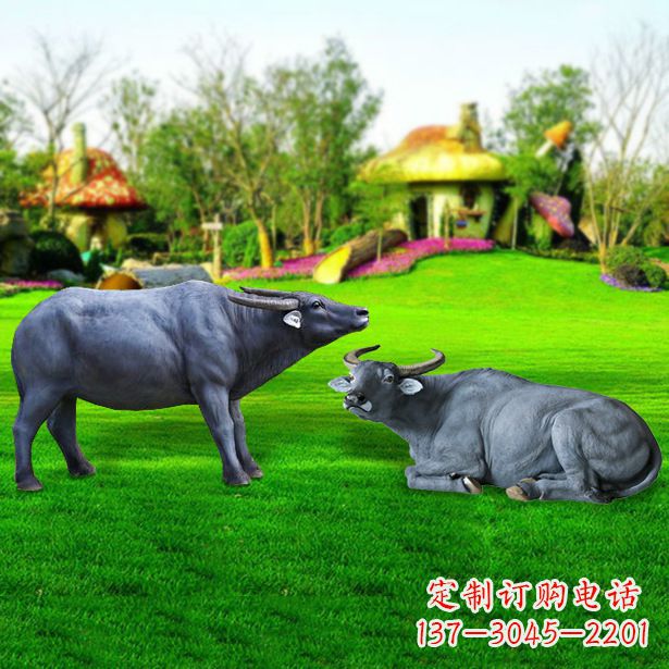聊城玻璃钢水牛雕塑-农场农家院仿真动物摆件