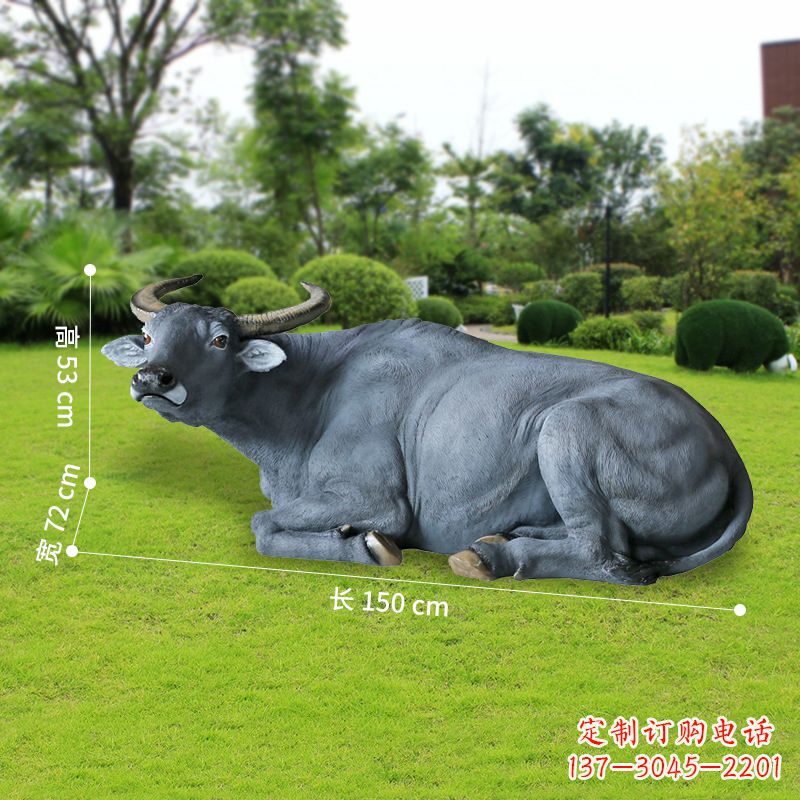 聊城玻璃钢卧姿水牛雕塑——给人以宁静自然的感受
