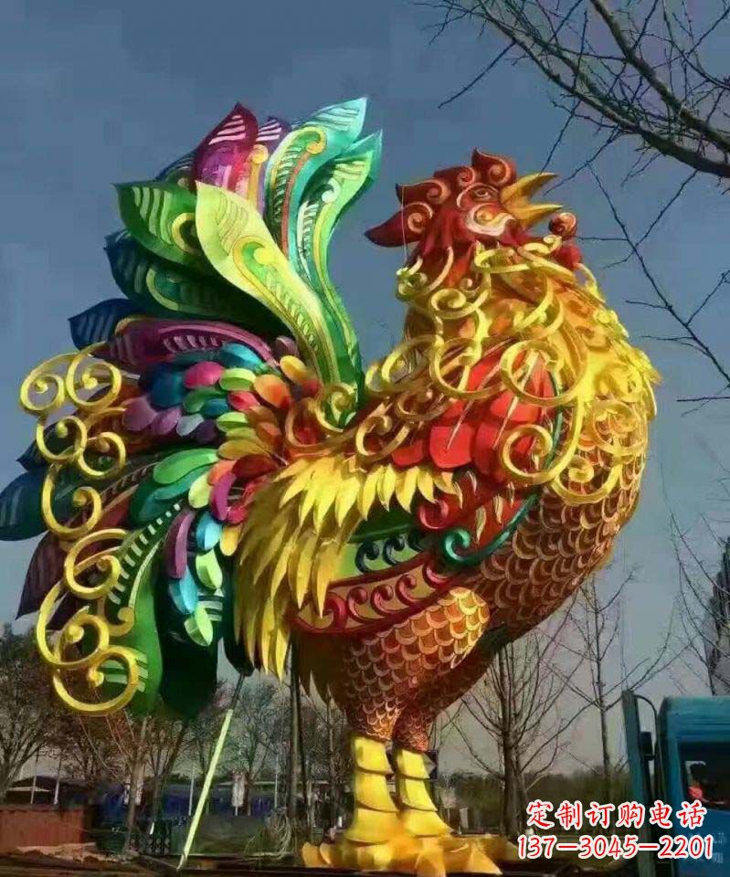 聊城不锈钢彩色公鸡雕塑——精美绝伦
