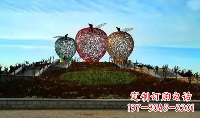 聊城不锈钢城市彩色镂空苹果雕塑