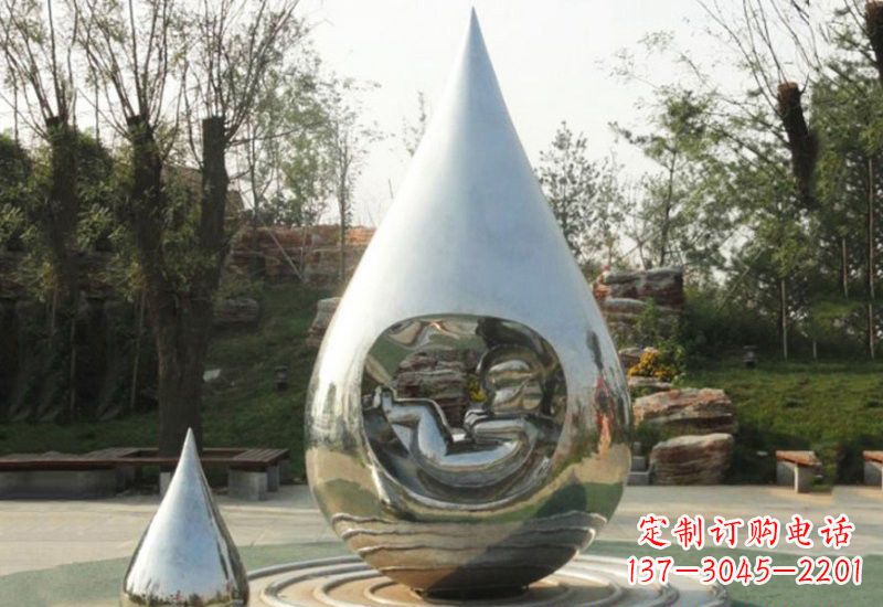 聊城不锈钢水滴雕塑缔造生命之源