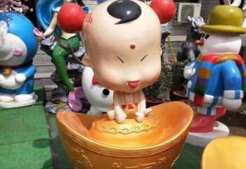 聊城玻璃钢元宝娃娃雕塑招财进宝