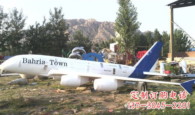 聊城静静躺在大地上的不锈钢飞机雕塑