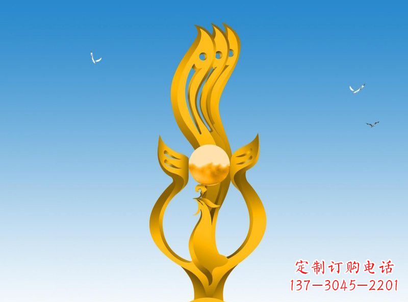 聊城不锈钢凤凰雕塑灿烂外形，精美艺术