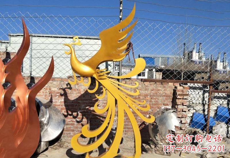 聊城不锈钢凤凰雕塑——灿烂金色给予城市温暖