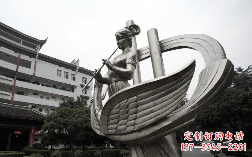 聊城古典美女不锈钢吹笛子雕塑