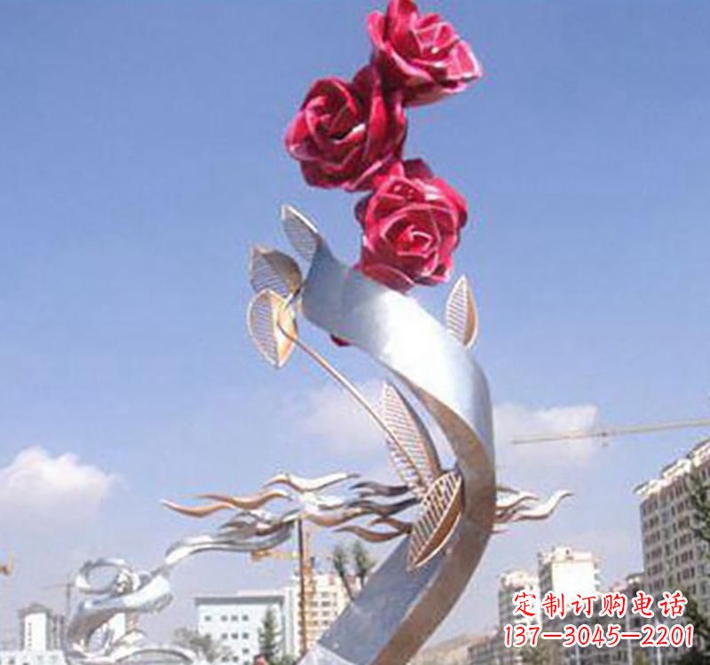 聊城不锈钢玫瑰雕塑,点缀广场景观