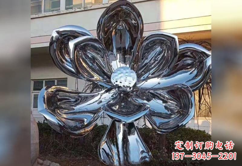 聊城不锈钢广场镜面莲花雕塑精美外形,传承佛教文化
