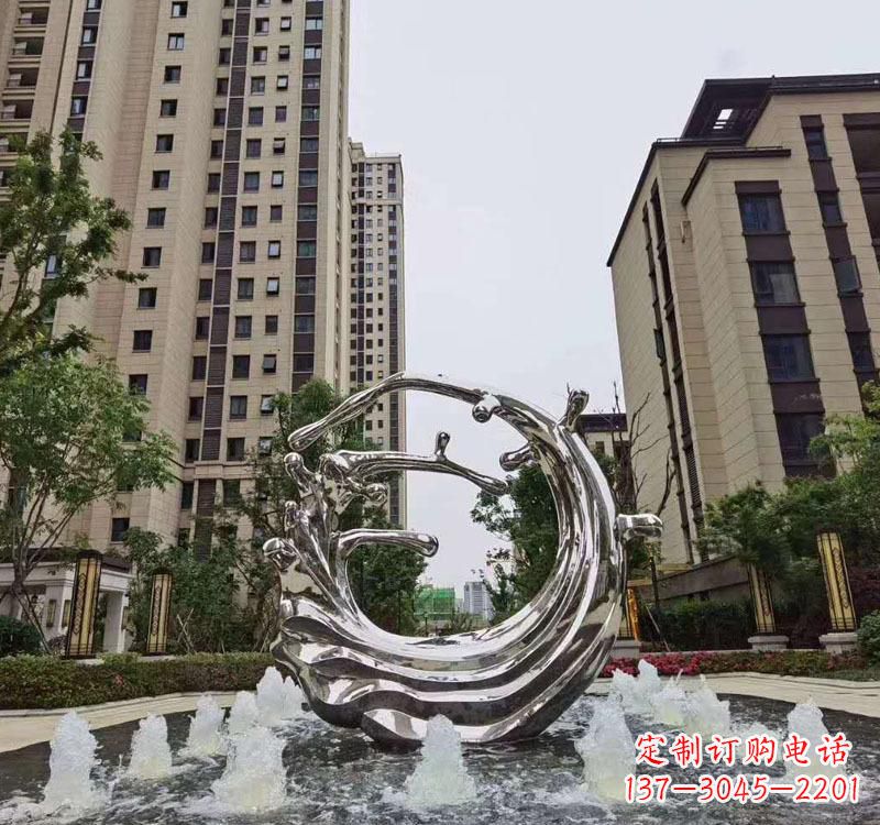 聊城不锈钢海浪喷泉雕塑精美雕刻,灿烂绚烂