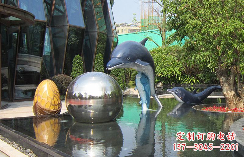 聊城不锈钢海豚景观雕塑创造精美绝伦的企业公园