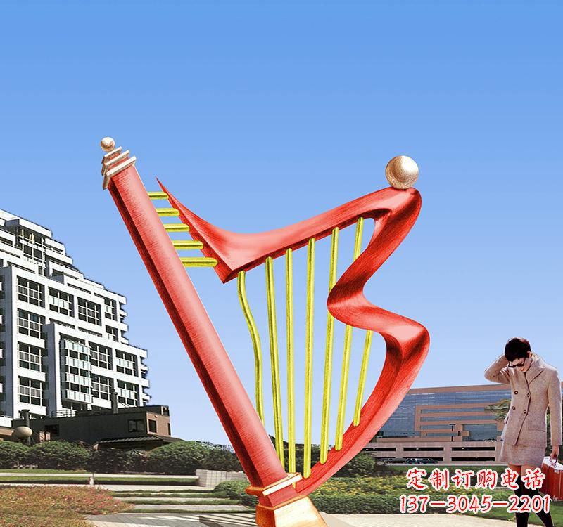 聊城不锈钢竖琴雕塑把旋律汇聚成艺术精品