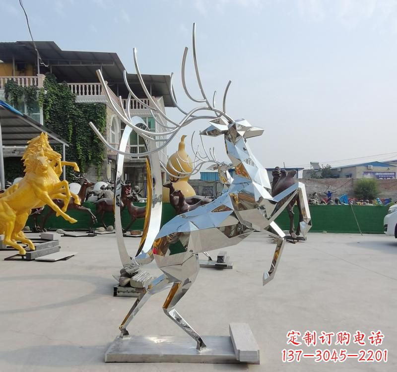 聊城精美不锈钢镜面动物鹿雕塑