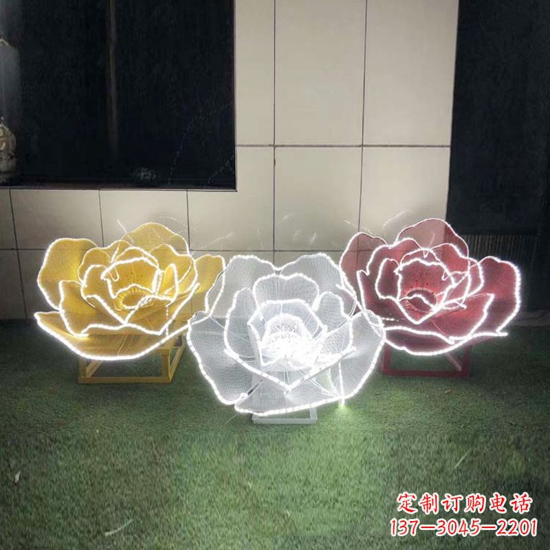 聊城精美不锈钢玫瑰花灯光雕塑