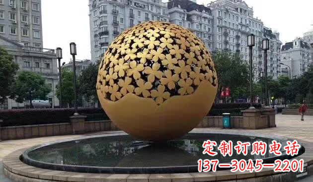 聊城不锈钢镂空球喷泉雕塑——精致美观