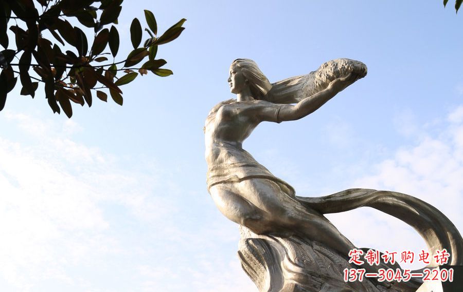 聊城女娲传承中华神话的不锈钢雕塑