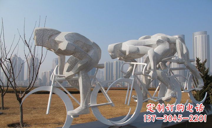 聊城展现运动风采的不锈钢自行车雕塑