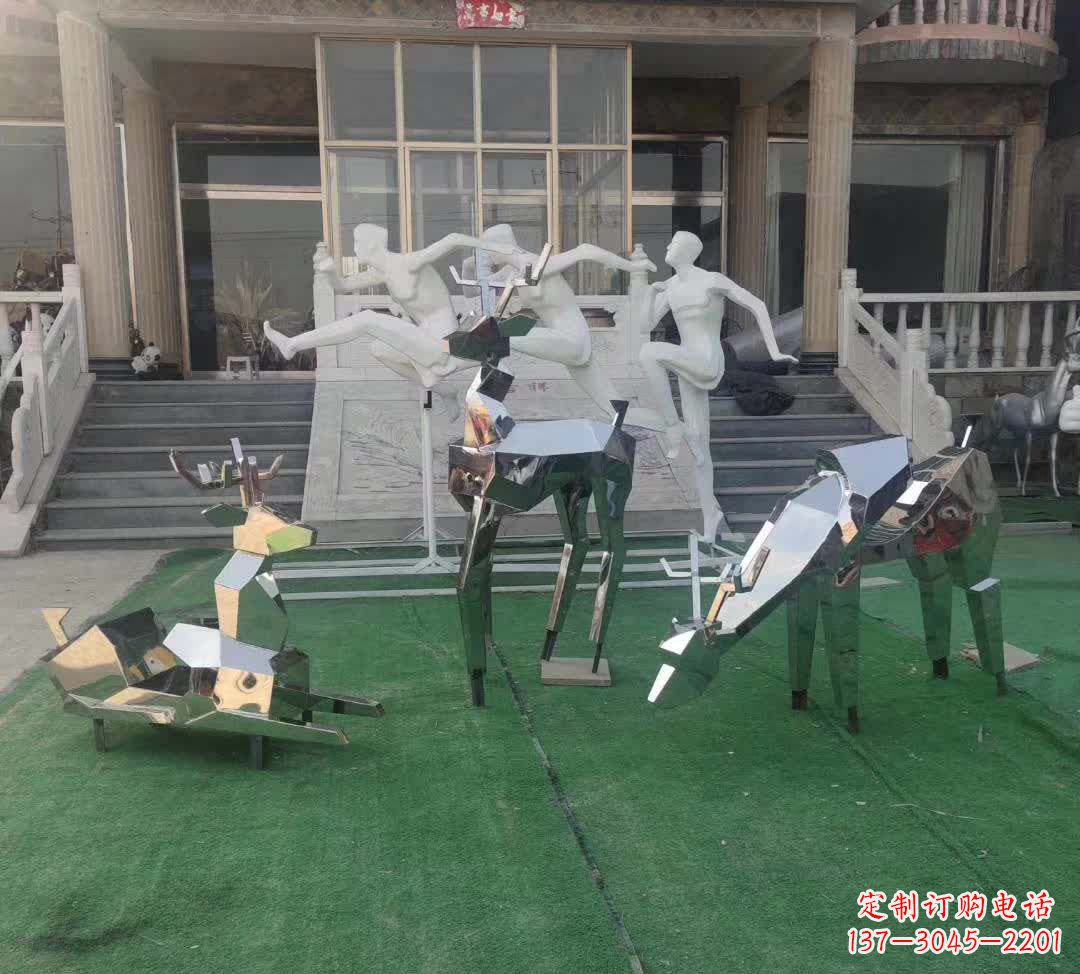 聊城精美动物雕塑点缀不锈钢售楼部