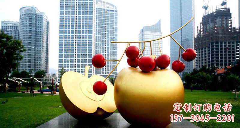 聊城不锈钢苹果雕塑,添彩公园景观