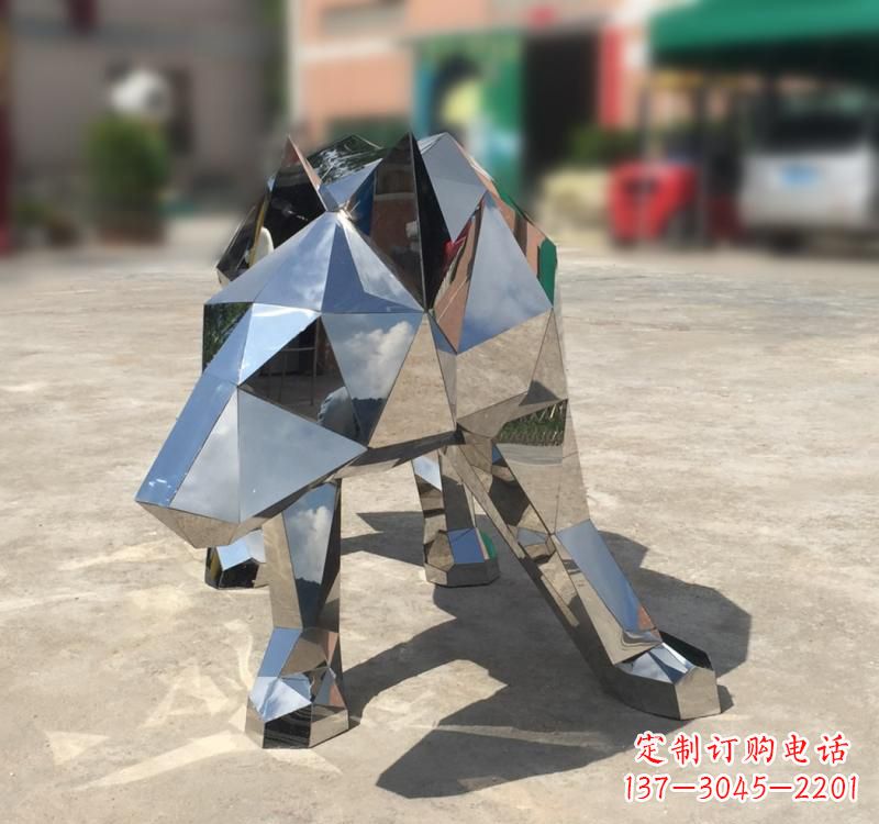 聊城不锈钢园林动物几何狼雕塑