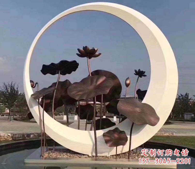 聊城环绕荷香不锈钢圆环雕塑