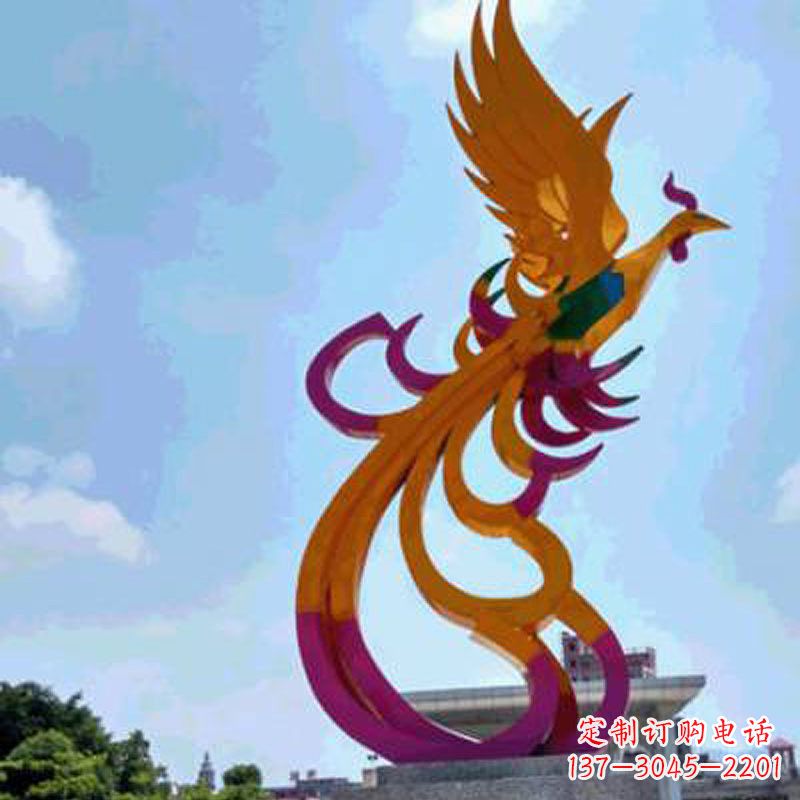 聊城彩绘凤凰不锈钢雕塑-城市标识景观动物雕塑