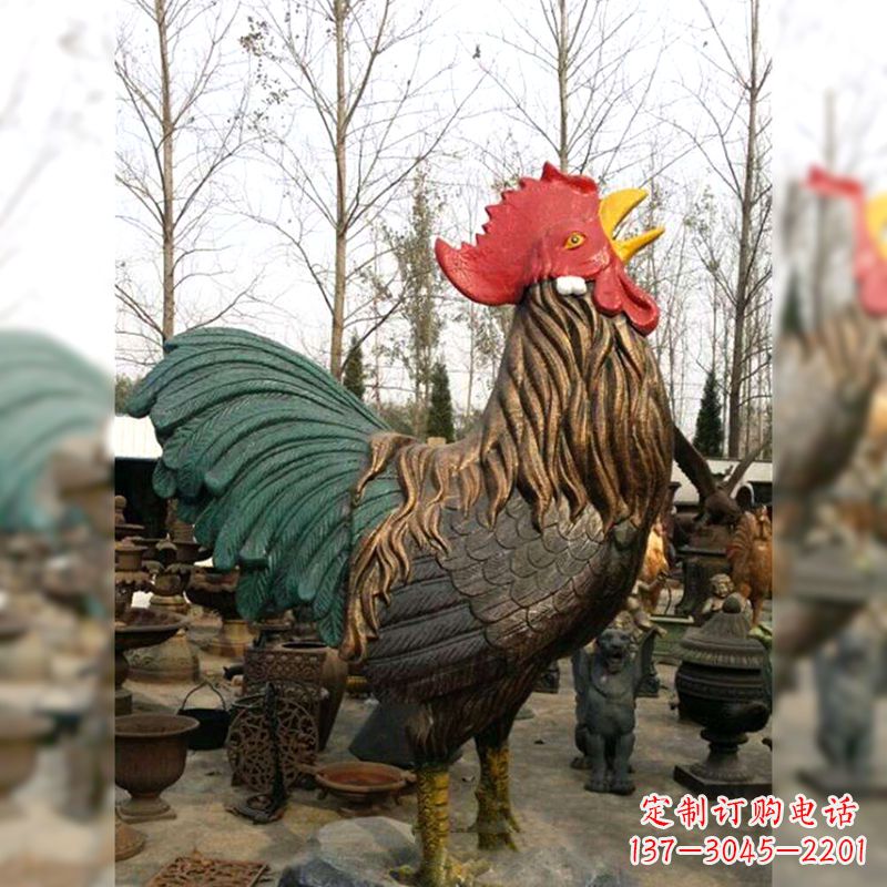 聊城彩绘铜雕公鸡生肖动物雕塑
