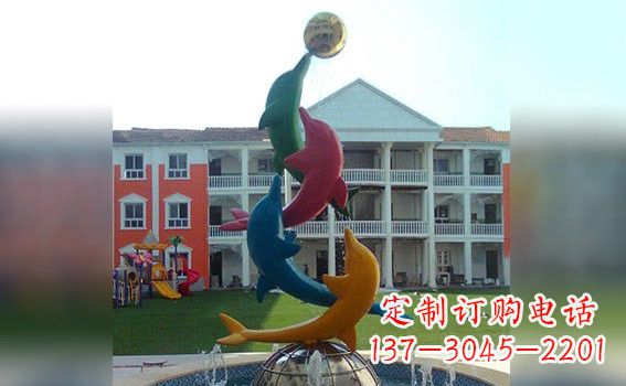聊城彩色不锈钢海豚雕塑海洋动物景观标识