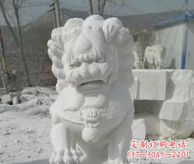 聊城狮子雕塑踩绣球石狮子寺庙的独特景观