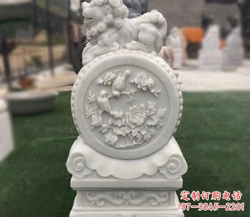 聊城草白玉麒麟浮雕门墩