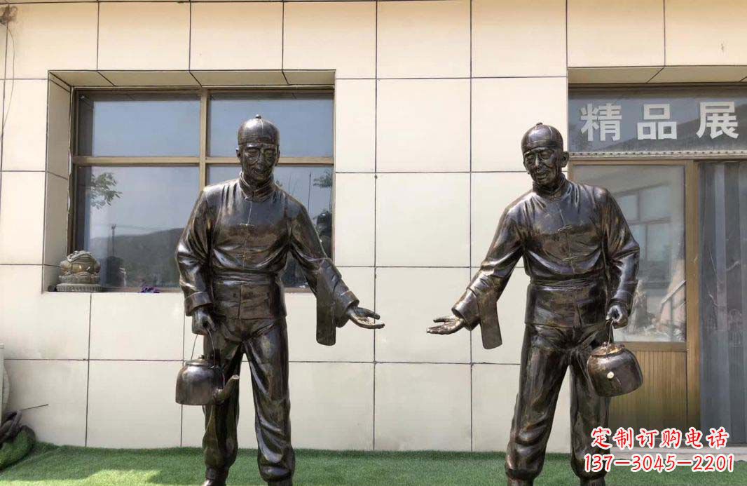 聊城茶馆民俗店小二铜雕