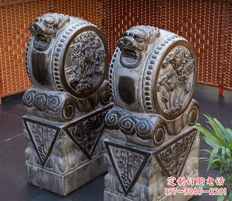 聊城仿古石门墩雕塑,提升茶楼景观