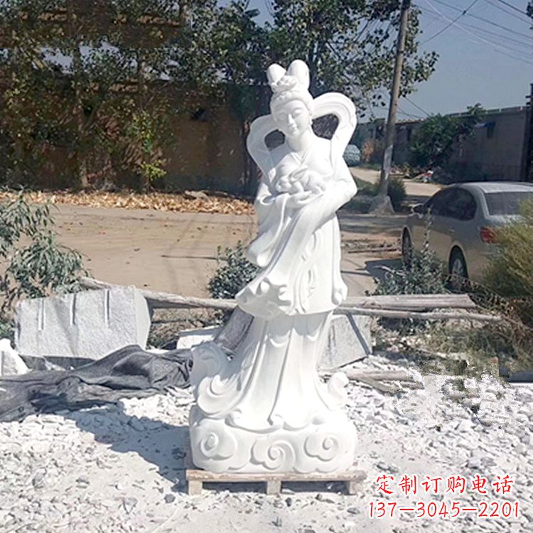 聊城嫦娥奔月石雕-汉白玉神话人物雕像