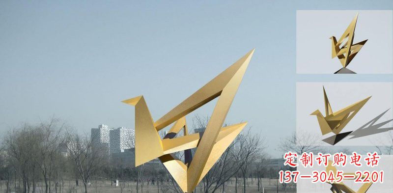 聊城城市不锈钢折纸丹顶鹤雕塑