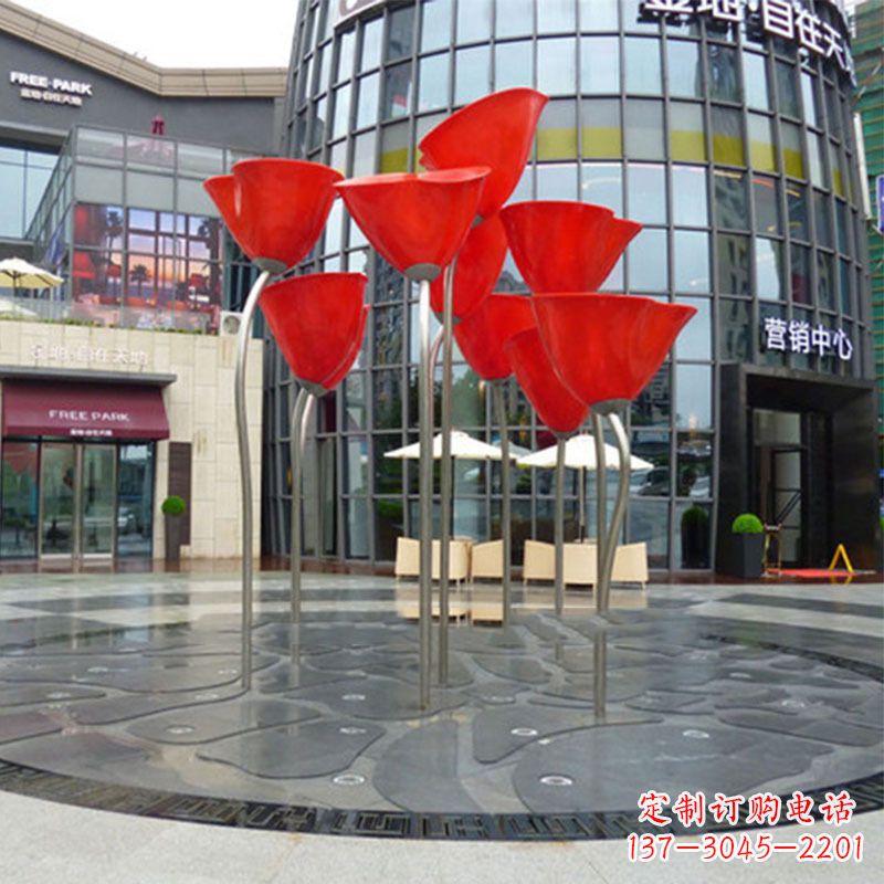 聊城城市广场不锈钢玫瑰花户外景观锻造花雕塑