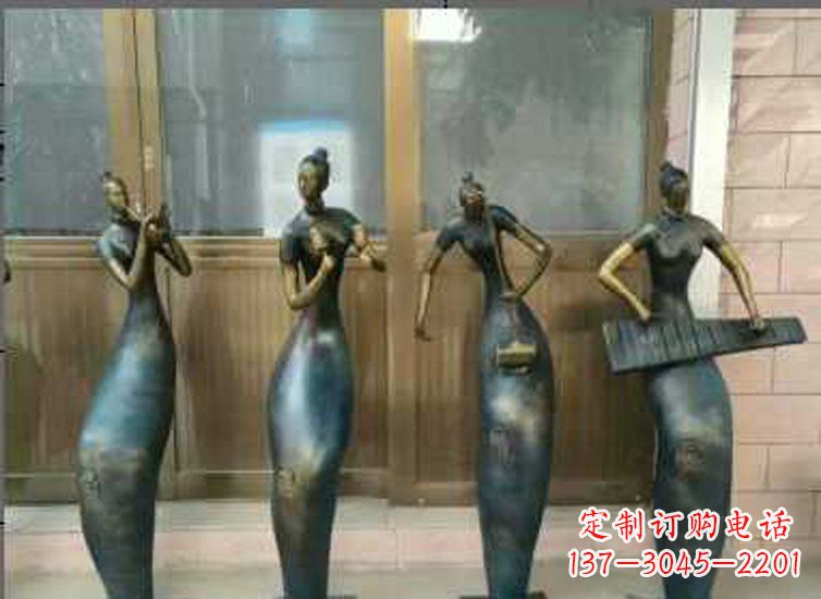 聊城抽象女孩演奏乐器铜雕